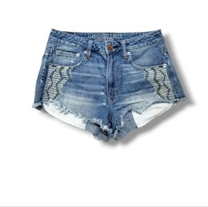 American Eagle Embroidered Hi-Rise Festival Jean Shorts w/ Raw Hem | 6